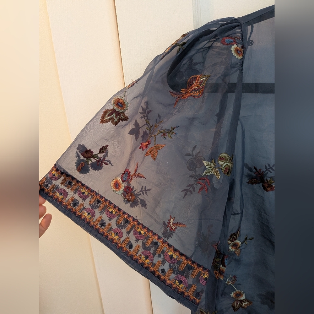 NWT Anthropologie Othilia Sheer Embroidered Puff-Sleeve Blouse - Size S - Picture 8 of 11